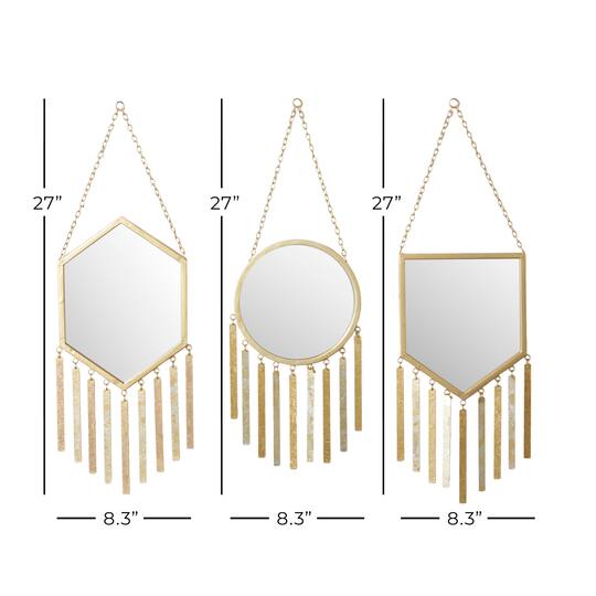 Set of 3 Gold Metal Farmhouse Wall Mirror, 9" x 27"